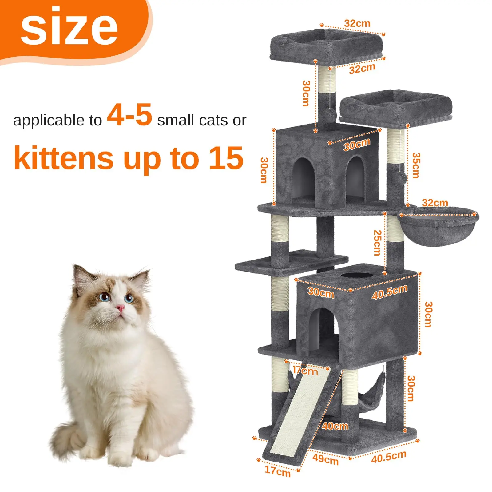 Arbre à chat 158 cm avec hamacs – Image 3