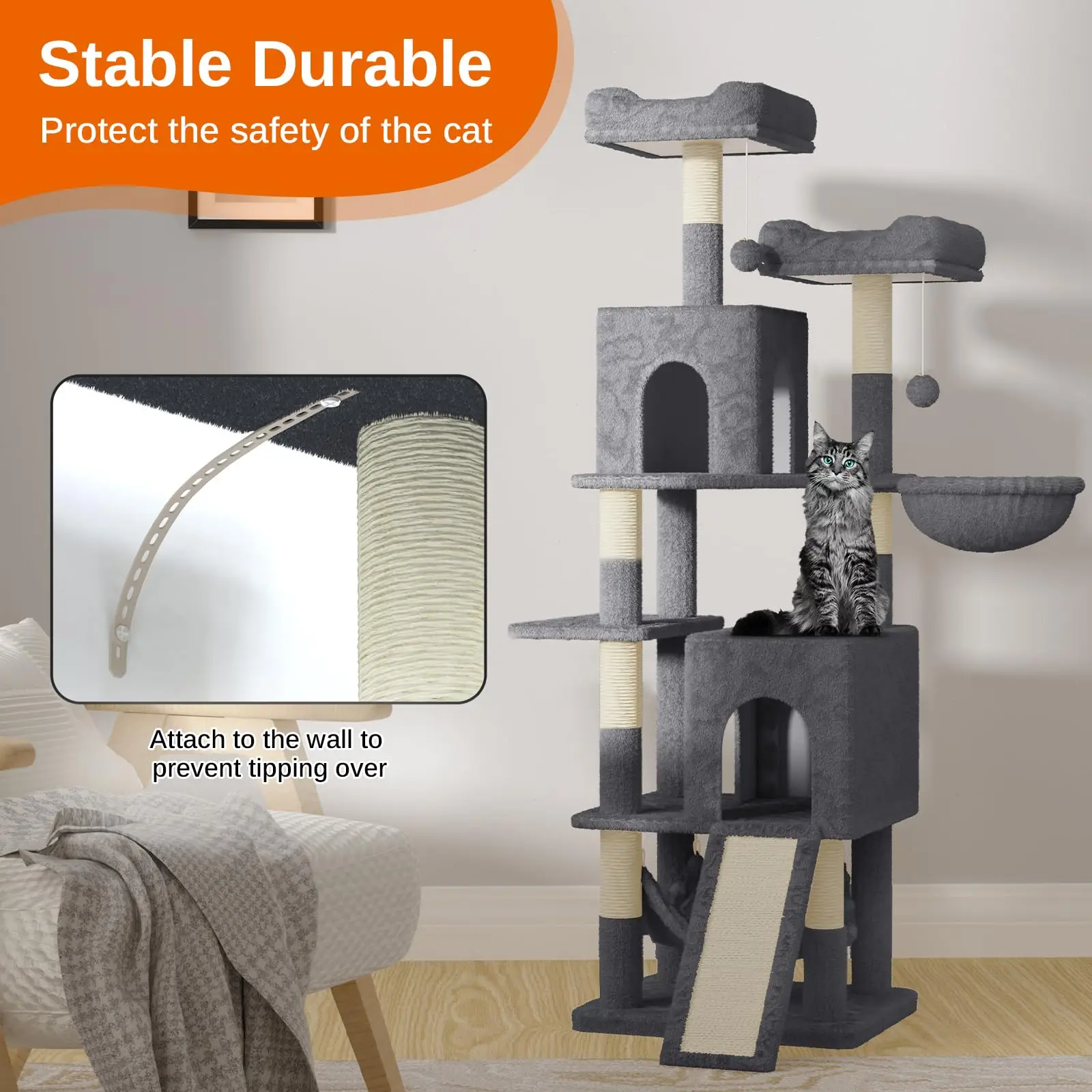 Arbre à chat 158 cm avec hamacs – Image 6