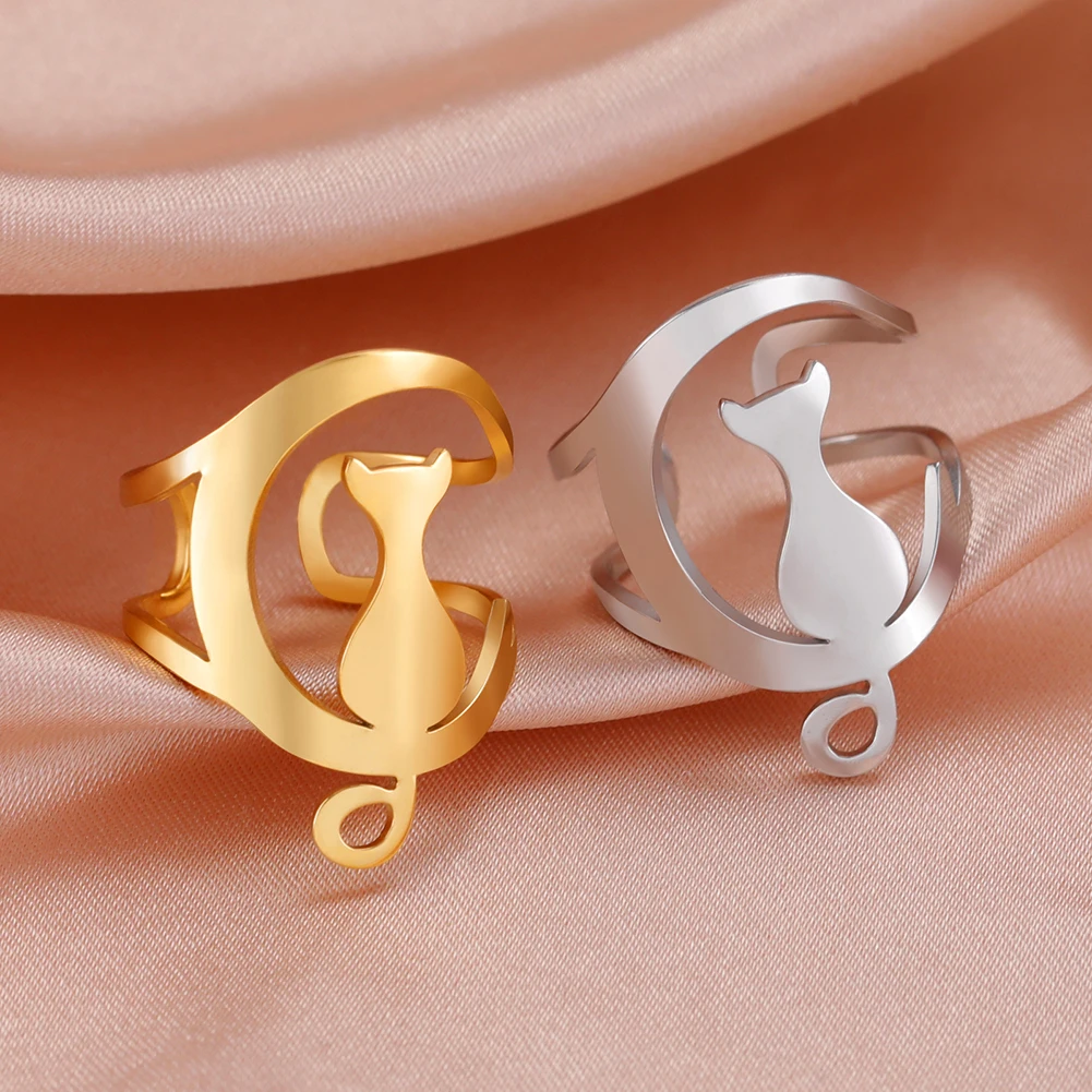 Bague chat lune ajustable – Image 3