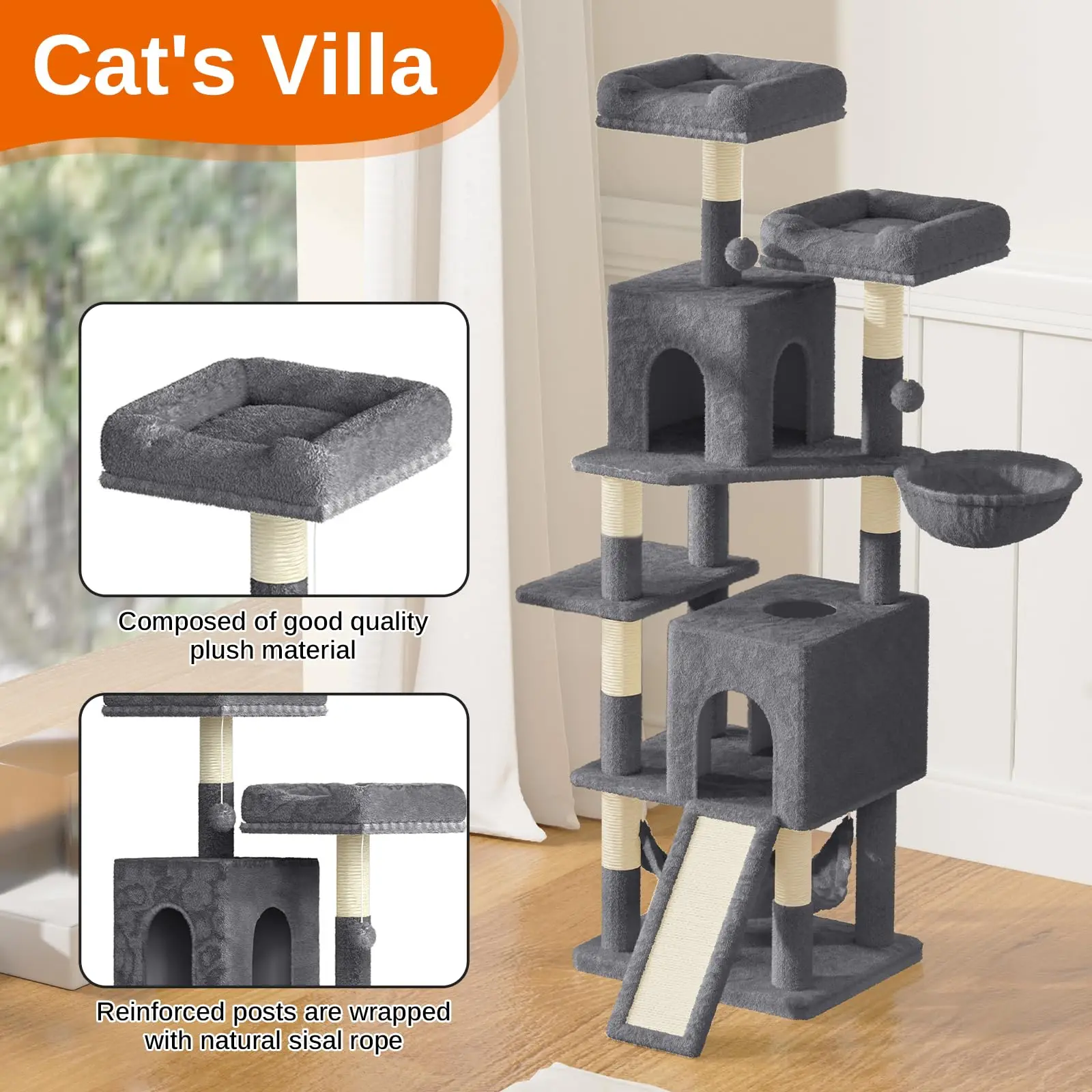 Arbre à chat 158 cm avec hamacs – Image 5